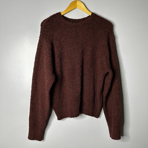 Skims Cozy Knit Pullover Womens Medium Mocha Brown Lounge Crewneck Teddie Soft - Picture 3 of 7